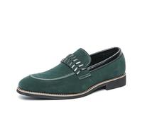 DXSYGMBN Herren Slipper Wildleder Loafers Klassische Mokassins Luxus Metall Schnalle Business Hochzeit Schuhe Abendschuhe,Grün,46 EU