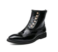 DXSYGMBN Herren Victorian Brogue Button Boots Lackleder Retro Wingtip Stiefeletten Klassische Business Herrenstiefel für Hochzeit Party,Schwarz,40 EU