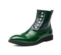 DXSYGMBN Herren Victorian Brogue Button Boots Lackleder Retro Wingtip Stiefeletten Klassische Business Herrenstiefel für Hochzeit Party,Grün,45 EU