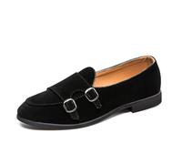 DXSYGMBN Herren Wildleder Monk Strap Slipper Schlupfschuhe Freizeit Business Anzugschuhe Bequem Formelle Schuhe Hochzeit Buero Taegliche Arbeit,Schwarz,40 EU