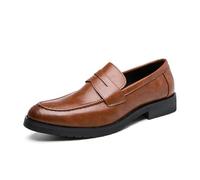 DXSYGMBN Penny Loafer Herren Leder Slipper Slip-On Halbschuhe Business Businessschuhe Klassisch Komfort Freizeit Hochzeit Schuhe,Braun,44 EU