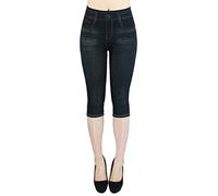 dy_mode Capri Leggings Damen 3/4 Frauen Leggings Jeans Optik - Kurze Sommer Leggings - CLG002 (3LG218-Schwarz | OneSize Gr.36-42)