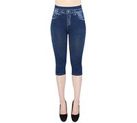 dy_mode Capri Leggings Damen 3/4 Jeggings in Jeans Optik - CLG064 (3LG433-0065Jeansblau | Gr.36-40)