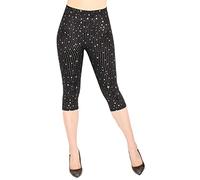 dy_mode Capri Leggings Damen 3/4 Leggins Schwarz mit Glanz Wet-Look Blumen Muster - 3LG460 (3LG471-SilverRain)