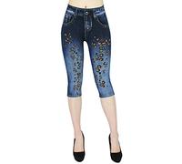 dy_mode Damen Capri Jeggings 3/4 Leggings in Jeans Optik - Gr.36/38/40 - CLG001 (3LG158-Leopard)