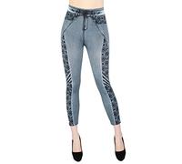 dy_mode Damen Capri Leggings 7/8 Kurze Jeggings Jeans Optik Leggins Stretch - 7LG2022-001 (36-40, 7LG2022-002Grau)