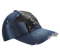 dy_mode Damen Kappe Mütze Jeans Baseball Cap mit Glitzer Love Sterne Pailletten - C021 (K208-BlackStar)