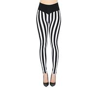dy_mode Damen Leggings gestreift Schwarze Weiße Streifen - JL058 (JL058-HighWaistBlackWhite)