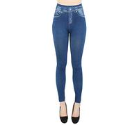 dy_mode Damen Leggings High Waist Jeggings Jeansoptik Hose - JL078 (JL0065-Jeansblau)