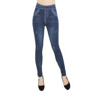 dy_mode Damen Leggings High Waist Jeggings Jeansoptik Hose - JL078 (JL500-Dunkelblau)