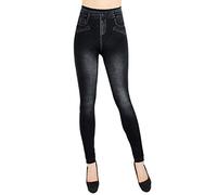 dy_mode Damen Leggings High Waist Jeggings Jeansoptik Hose - JL078 (JL501-Schwarz)