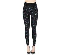 dy_mode Damen Leggings High Waist Schwarz mit Glanz Wet-Look Blumen Muster Glanz Druck Leggins - JL353 (jl638-KleineBunteBlätter, S/M)