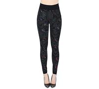 dy_mode Damen Leggings High Waist Schwarz mit Glanz Wet-Look Blumen Muster Glanz Druck Leggins - JL353 (jl638-AbstraktRose, S/M)