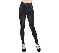 dy_mode Damen Leggings Jeggings High Waist Jeans Optik Hose - JL093 (JL500-Schwarz-MitNieten)
