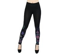 dy_mode Damen Sommer Bunte Leggings Treggings mit Blumenmuster Flower Print - YLG045-049 (Schwarz - YLG049)