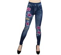 dy_mode Jeggings Damen Leggings High Waist Jeans Optik Hose - JL068 (JL414-SpringFlowerBlau)