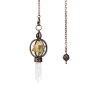 Dyale Naturglas Pendel Damen Merkaba Naturstein Anhänger Klarer Quarz Rot Bronze, 19cm, Stein, Achat