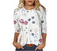 Dyhxuan 3/4 Ärmel Tshirt Damen Sommer Tops Mode Blumendruck Oberteile Kurzarm T-Shirt mit Rundhals Tunika Bluse Frauen Große Größen Shirt Blusentops Sommerbluse Sport Oberteile Laufshirt Pullover