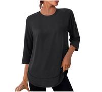 Dyhxuan 3/4 Arm Shirt Damen Einfarbig Rundhals Sportshirt Schnelltrocknend Sport Oberteile Casual Tunika T-Shirt Leicht Sommmershirt Frauen Pullover T Shirt Elegant Blusenshirt