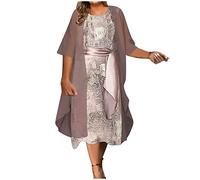 Dyhxuan Abendkleid Damen ärmellos Ballkleid mit Roundhals Knielang Cocktailkleid Zweiteiliges Set Damen Kleider Einfarbige Partykleid + Langarm Spitze Cardigan Jacke Abiballkleid Brautjungfern Kleid