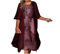 Dyhxuan Abendkleid Damen ärmellos Ballkleid mit Roundhals Knielang Cocktailkleid Zweiteiliges Set Damen Kleider Einfarbige Partykleid + Langarm Spitze Cardigan Jacke Abiballkleid Brautjungfern Kleid