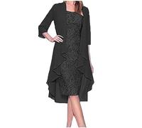 Dyhxuan Abendkleid Damen ärmellos Ballkleid mit Roundhals Knielang Cocktailkleid Zweiteiliges Set Damen Kleider Einfarbige Partykleid + Langarm Spitze Cardigan Jacke Abiballkleid Brautjungfern Kleid