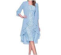 Dyhxuan Abendkleid Damen ärmellos Ballkleid mit Roundhals Knielang Cocktailkleid Zweiteiliges Set Damen Kleider Einfarbige Partykleid + Langarm Spitze Cardigan Jacke Abiballkleid Brautjungfern Kleid