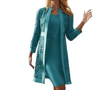 Dyhxuan Abendkleid Damen ärmellos Ballkleid mit Roundhals Knielang Cocktailkleid Zweiteiliges Set Damen Kleider Einfarbige Partykleid + Langarm Spitze Cardigan Jacke Abiballkleid Brautjungfern Kleid