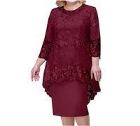 Dyhxuan Abendkleid Damen ärmellos Ballkleid mit Roundhals Knielang Cocktailkleid Zweiteiliges Set Damen Kleider Einfarbige Partykleid + Langarm Spitze Cardigan Jacke Abiballkleid Brautjungfern Kleid