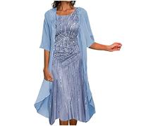 Dyhxuan Abendkleid Damen Elegant Einfarbige Stickerei Partykleid Zweiteiliges Set Kleider Ärmellos Ballkleid mit Rundhals + Einfarbige Cardigan Jacke Knielang Cocktailkleid Abiballkleid 5XL