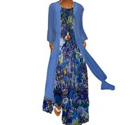 Dyhxuan Abendkleid Damen Elegant Einfarbige Stickerei Partykleid Zweiteiliges Set Kleider Ärmellos Ballkleid mit Rundhals + Einfarbige Cardigan Jacke Knielang Cocktailkleid Abiballkleid 5XL