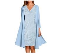 Dyhxuan Abendkleid Damen Elegant Einfarbige Stickerei Partykleid Zweiteiliges Set Kleider Ärmellos Ballkleid mit Rundhals + Einfarbige Cardigan Jacke Knielang Cocktailkleid Abiballkleid 5XL