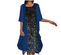 Dyhxuan Abendkleid Damen Elegant Einfarbige Stickerei Partykleid Zweiteiliges Set Kleider Ärmellos Ballkleid mit Rundhals + Einfarbige Cardigan Jacke Knielang Cocktailkleid Abiballkleid 5XL