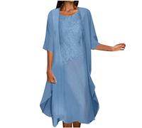 Dyhxuan Abendkleid Damen Elegant Einfarbige Stickerei Partykleid Zweiteiliges Set Kleider Ärmellos Ballkleid mit Rundhals + Einfarbige Cardigan Jacke Knielang Cocktailkleid Abiballkleid 5XL