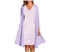 Dyhxuan Abendkleid Damen Elegant Einfarbige Stickerei Partykleid Zweiteiliges Set Kleider Ärmellos Ballkleid mit Rundhals + Einfarbige Cardigan Jacke Knielang Cocktailkleid Abiballkleid 5XL