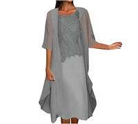 Dyhxuan Abendkleid Damen Elegant Einfarbige Stickerei Partykleid Zweiteiliges Set Kleider Ärmellos Ballkleid mit Rundhals + Einfarbige Cardigan Jacke Knielang Cocktailkleid Abiballkleid 5XL