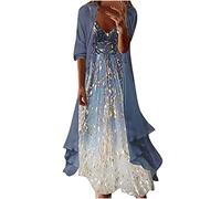 Dyhxuan Abendkleid Damen Elegant Einfarbige Stickerei Partykleid Zweiteiliges Set Kleider Ärmellos Ballkleid mit Rundhals + Einfarbige Cardigan Jacke Knielang Cocktailkleid Abiballkleid 5XL