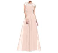Dyhxuan Abendkleid Damen Lang Elegant Spitze Cocktailkleid Einfarbige Maxikleid Rundhals Mittelarm Hochzeitskleid Reißverschluss Brautkleid Brautjungfern Kleid Slim Fit Abiballkleid Partykleid