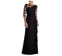 Dyhxuan Abendkleid Damen Lang Elegant Spitze Cocktailkleid Einfarbige Maxikleid Rundhals Mittelarm Hochzeitskleid Reißverschluss Brautkleid Brautjungfern Kleid Slim Fit Abiballkleid Partykleid