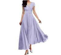 Dyhxuan Abendkleid Damen Lang Elegant Spitze Cocktailkleid Einfarbige Maxikleid Rundhals Mittelarm Hochzeitskleid Reißverschluss Brautkleid Brautjungfern Kleid Slim Fit Abiballkleid Partykleid