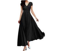 Dyhxuan Abendkleid Damen Lang Elegant Spitze Cocktailkleid Einfarbige Maxikleid Rundhals Mittelarm Hochzeitskleid Reißverschluss Brautkleid Brautjungfern Kleid Slim Fit Abiballkleid Partykleid