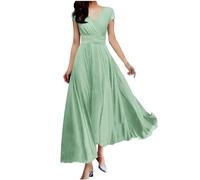 Dyhxuan Abendkleid Damen Lang Elegant Spitze Cocktailkleid Einfarbige Maxikleid Rundhals Mittelarm Hochzeitskleid Reißverschluss Brautkleid Brautjungfern Kleid Slim Fit Abiballkleid Partykleid
