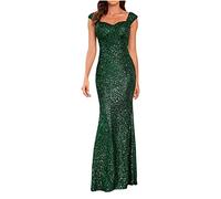 Dyhxuan Abendkleid Lang Damen Mode Pailletten Ballkleid Elegant Einfarbige Cocktailkleid Ärmellos V-Ausschnitt Partykleid Hohe Taille Abiballkleid Bodenlang Brautjungfern Kleider Maxikleid