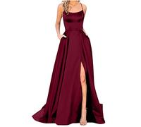 Dyhxuan Ballkleider Damen Lang Einfarbige Abendkleid Temperament Ärmellos Sling Cocktailkleid Hohe Taille Partykleid Abiballkleid mit Teilt Brautjungfern Kleider mit Taschen Bodenlang Maxikleid