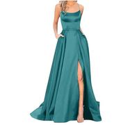 Dyhxuan Ballkleider Damen Lang Einfarbige Abendkleid Temperament Ärmellos Sling Cocktailkleid Hohe Taille Partykleid Abiballkleid mit Teilt Brautjungfern Kleider mit Taschen Bodenlang Maxikleid