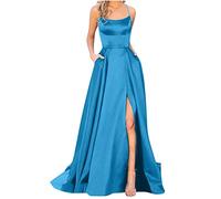 Dyhxuan Ballkleider Damen Lang Einfarbige Abendkleid Temperament Ärmellos Sling Cocktailkleid Hohe Taille Partykleid Abiballkleid mit Teilt Brautjungfern Kleider mit Taschen Bodenlang Maxikleid