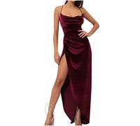 Dyhxuan Ballkleider Damen Lang Einfarbige Cocktailkleid Sexy Ärmellos Halfter Partykleid Hohe Taille Abendkleid Schulterfrei Maxi Abiballkleid Brautjungfern Kleider mit Schlitz Knöchellang Maxikleid