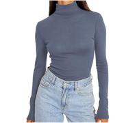 Dyhxuan Basic Langarmshirt Damen Slim FIt Y2K Tops Große Größen Rollkragenshirt Eng Langarm Rollkragen Oberteile Stretch Bequem Pullover T-Shirt Einfarbig Unterhemden Longsleeve Rollkragenpullover