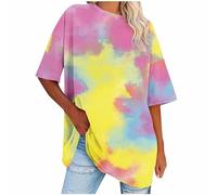 Dyhxuan Batik T Shirt Damen Oversize Kurzarm Tshirt Mode Tie Dye T-Shirt Sommer Casual Rundhals Oberteile Basic Tee Shirt Vielseitig Sommershirt Lose Baumwolle Blusenshirt Sportshirt Frauen Streetwear