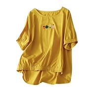 Dyhxuan Baumwolle Leinen Oberteile Damen Einfaches Druck Tops Kurzarm Rundhals Leinen T-Shirt Sommer Locker Tshirt Bluse Shirt Pullover Blusentops Blouse Sommerbluse Sport Oberteile Sommershirts
